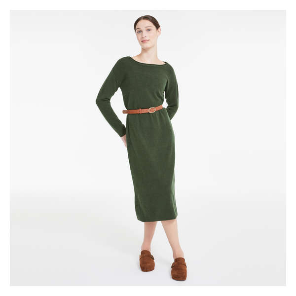 Belted Sweater Dress - Army Green
